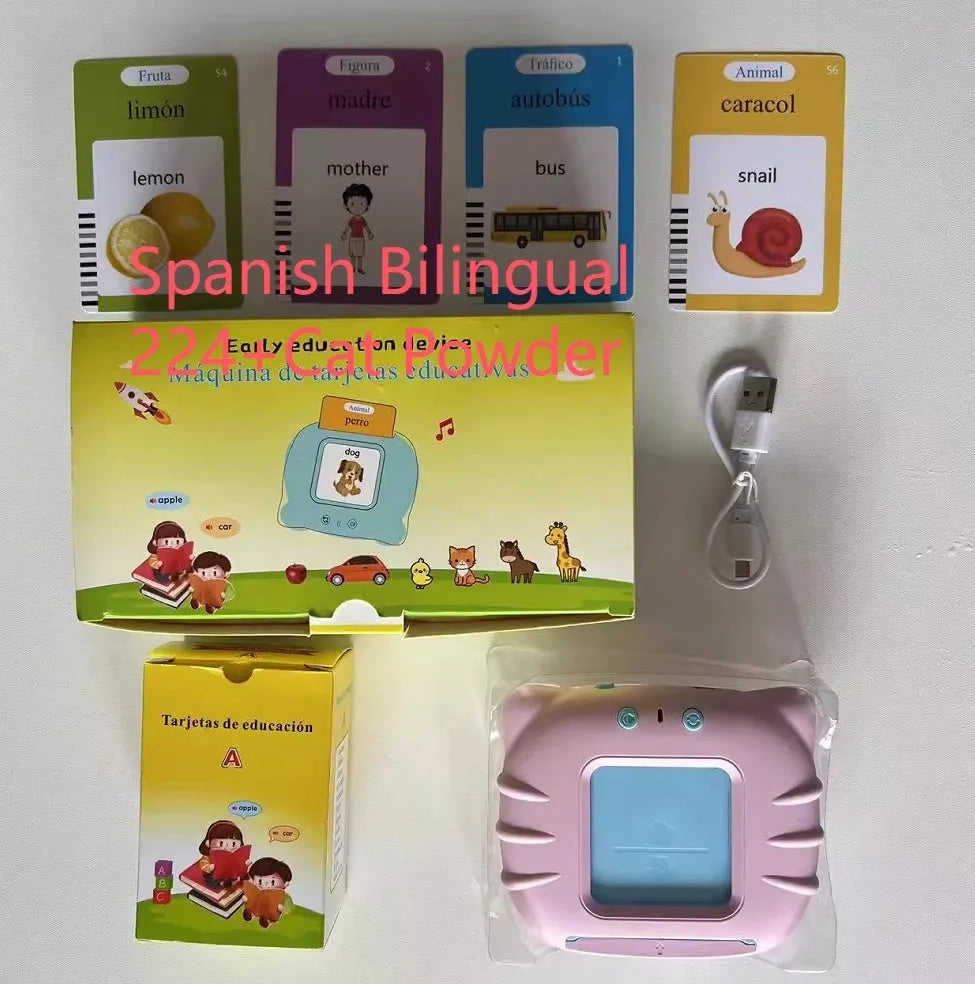 Blue children's learning machine with audiobook cards for English early education.