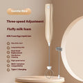 Mini milk frother with 304 stainless steel shaft, three-speed control, Type-C charging, beige colour