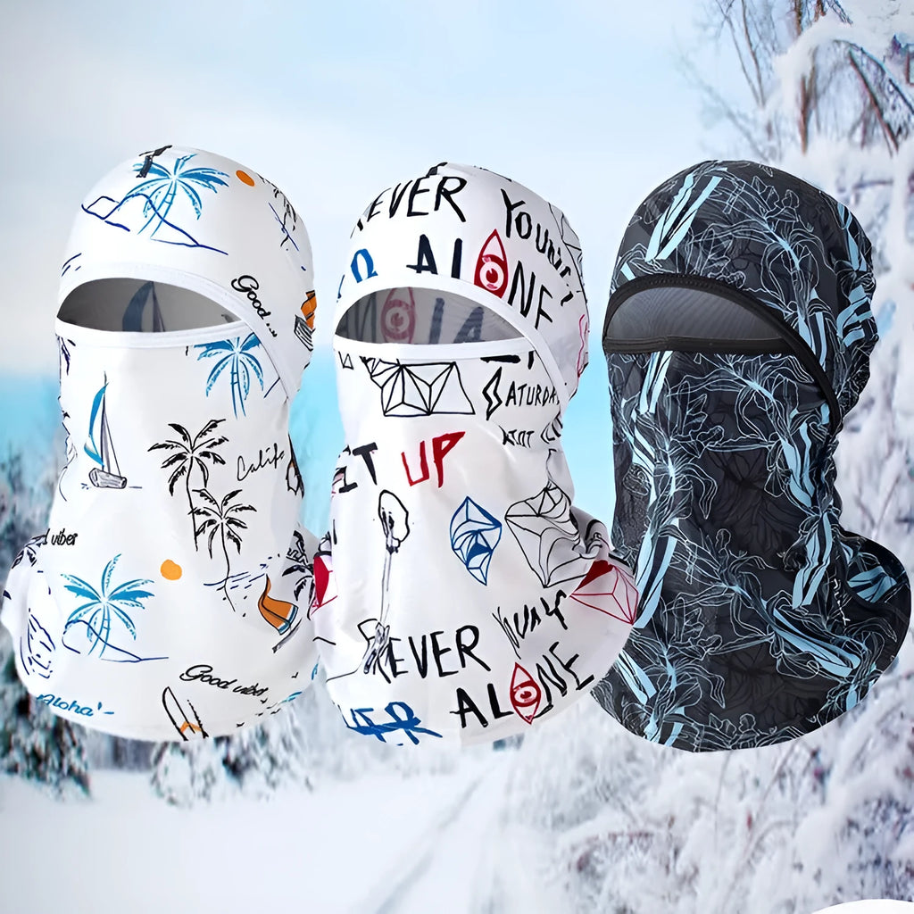 Cotton motorcycle riding balaclava and gloves set in a street-style pattern, shown in one of twelve colour options.