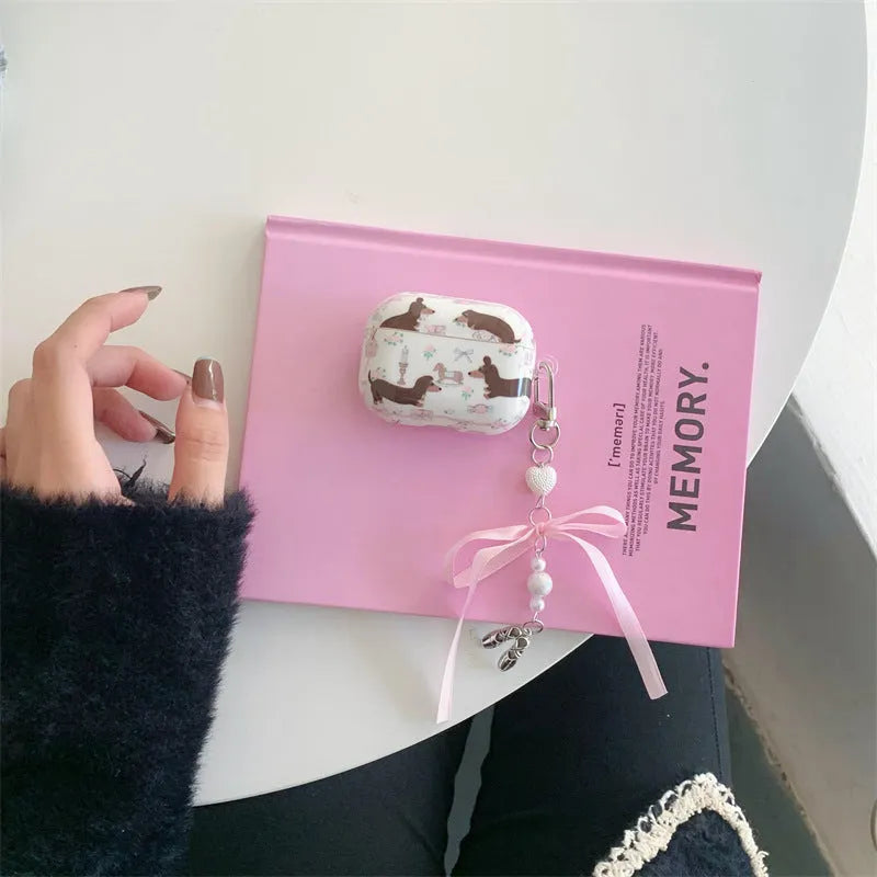 Floral sausage dog TPU protective soft shell cover for Apple AirPods case with animal cartoon design