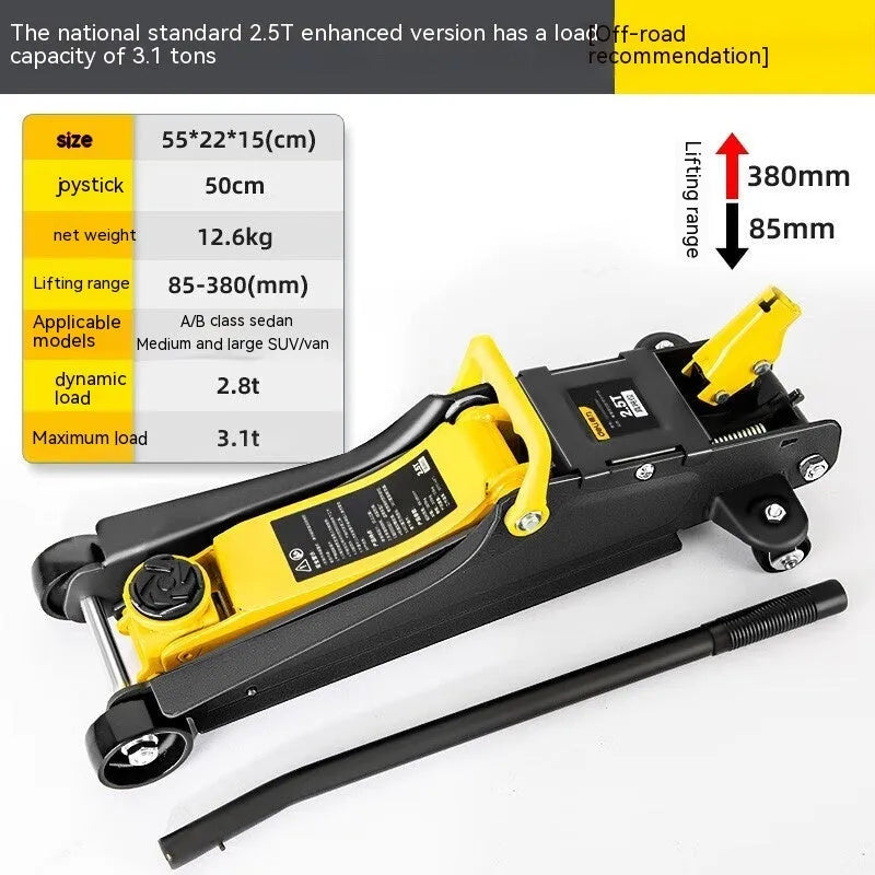 Horizontal hydraulic trolley car jack with handle for tyre changes
