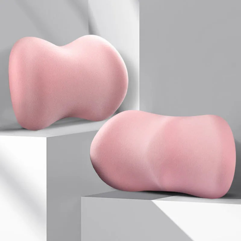 Car seat headrest pillow and lumbar support pillow set in multiple colour options for summer driving comfort