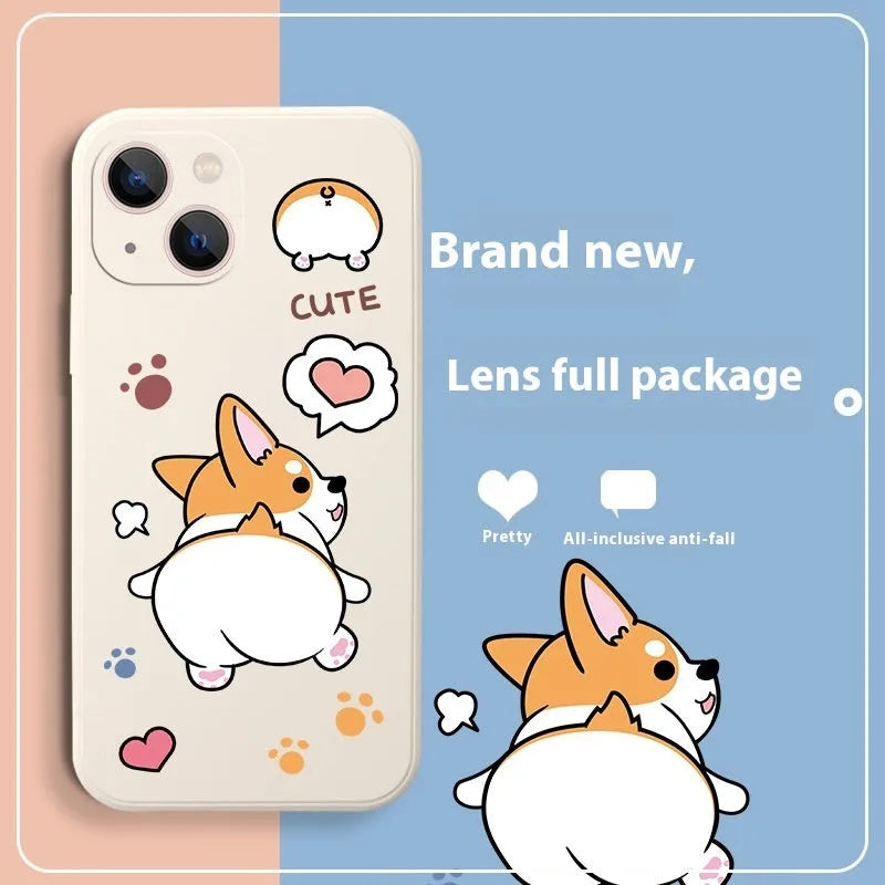 Corgi cartoon TPU phone case in classic black colour, shockproof anti-fall design for iPhone.
