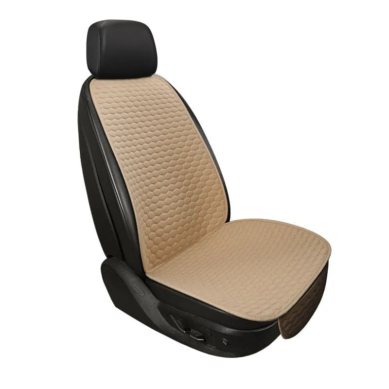 Natural linen solid colour car seat cushion in black, universal five-seat fit with cotton filling