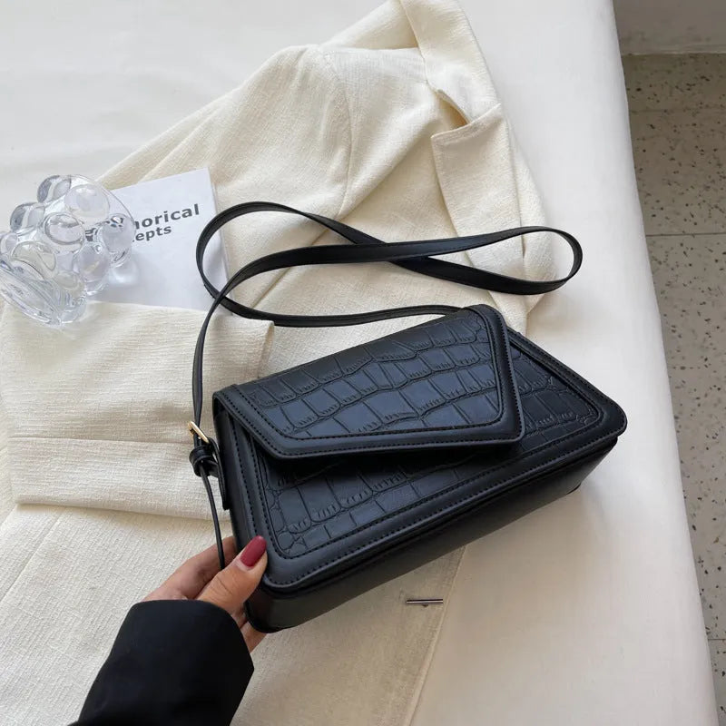 Stone pattern textured square shoulder bag in PU leather with single shoulder strap