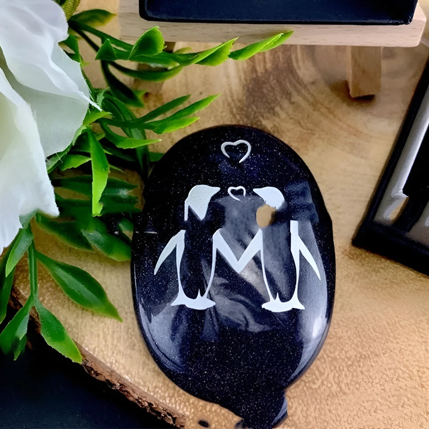 Glass penguin ornament Positive Penguin love token gift, clear glass, hanging pendant style, 4x3cm size