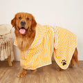 Grey microfiber pet bathrobe towel for dogs and cats with belt, size M, on a white background