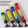 Mixed colour plastic manual hand pump for inflating basketballs, footballs, and balloons.