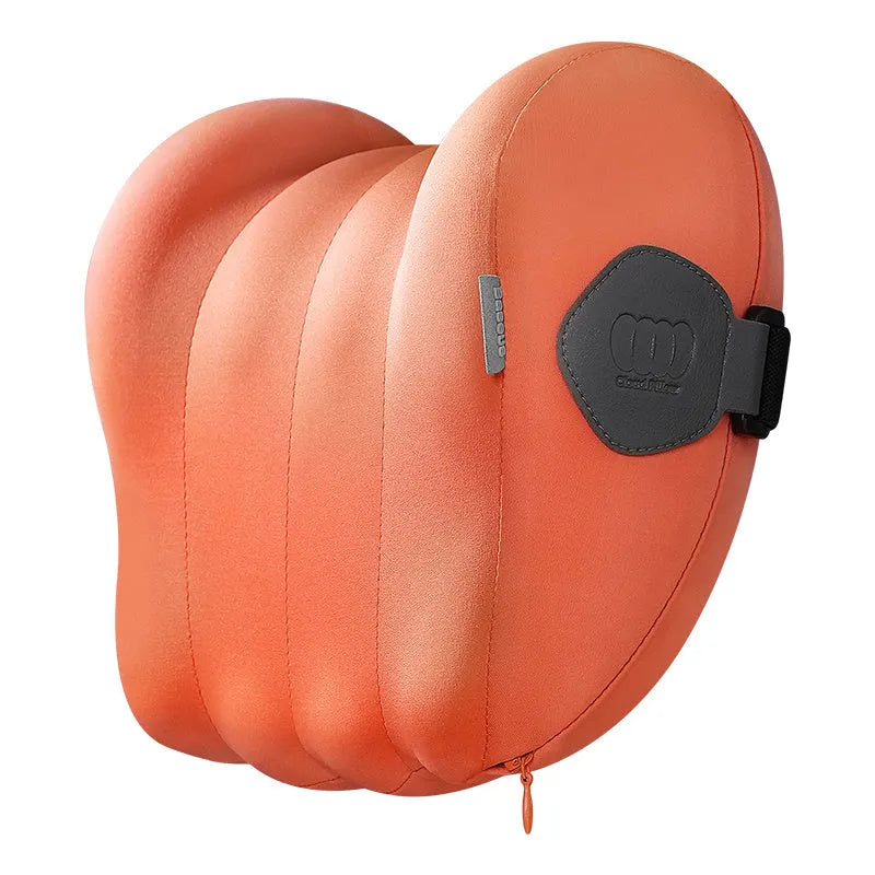 Grey and orange car head rest and lumbar support pillow set with memory cotton filling.