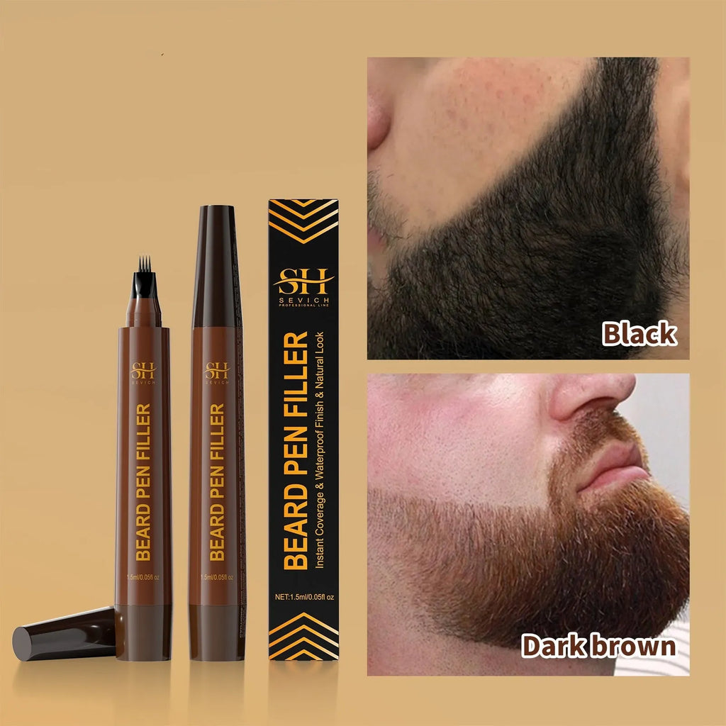 Men's sweatproof waterproof beard eyebrow pencil in black and dark brown shades for natural-looking facial hair enhancement