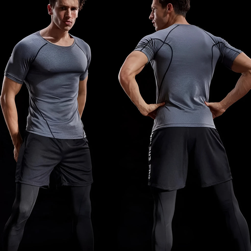 Men's quick drying short sleeve workout T-shirt in chemical fibre blend, sizes M to 4XL, multiple colours