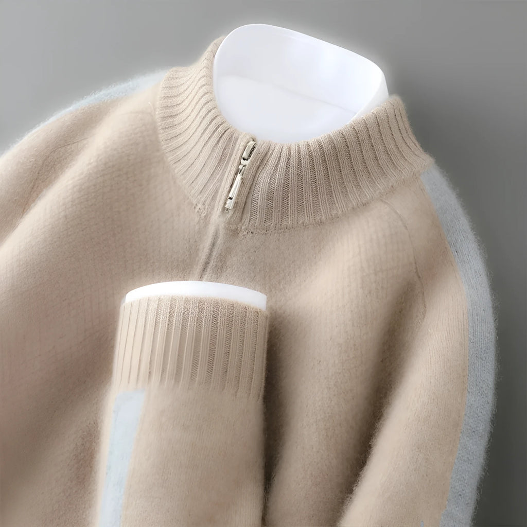 Sheep wool half-zip pullover sweater in slim fit shown in grey colour.