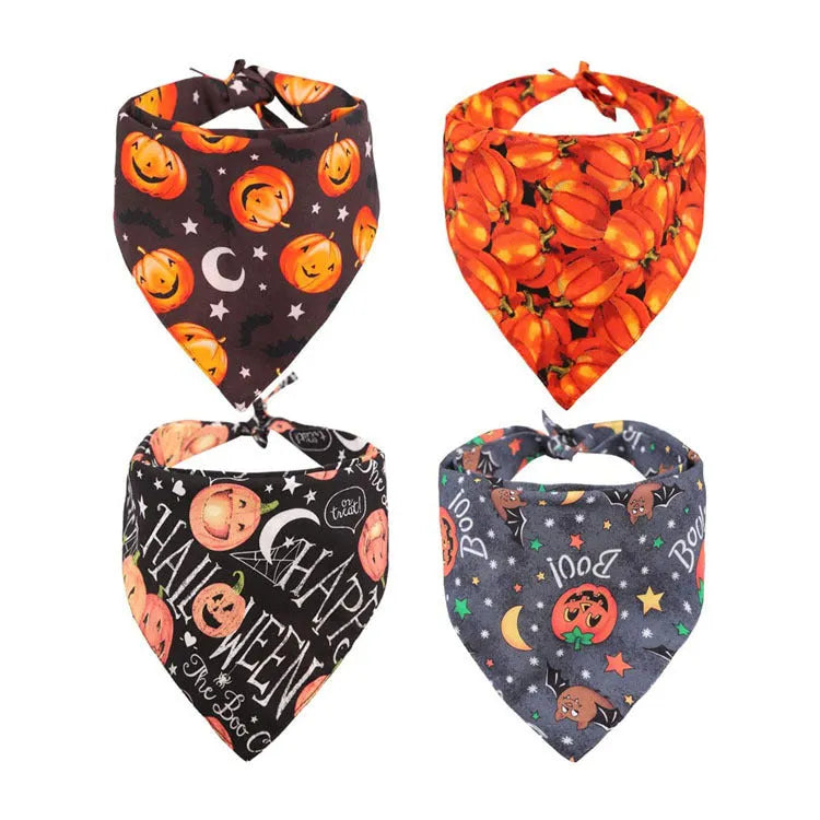 Halloween dog bandana pumpkin double-sided triangle scarf in cloth with embossed graffiti style for pets