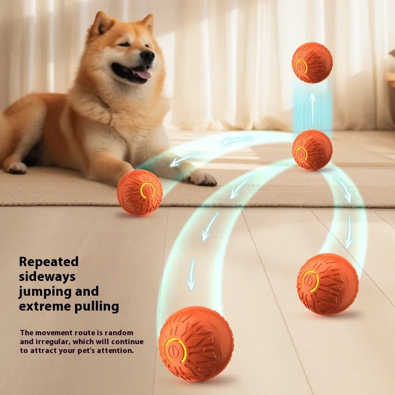 Blue and orange electric jumping ball dog toy with silicone body and thick rubber core
