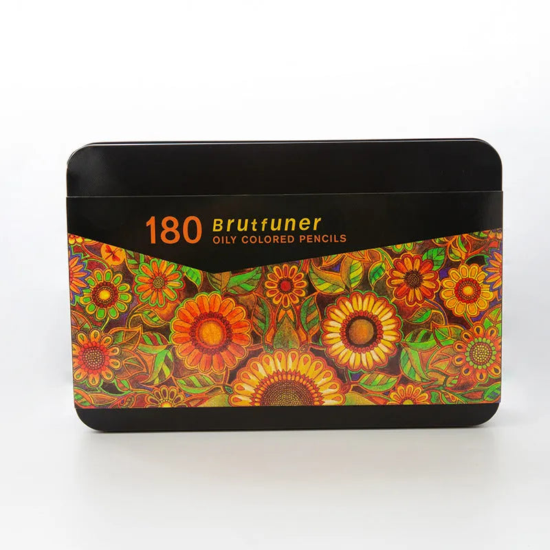 180-colour oily drawing pencils in wooden shells with tin box storage for art supplies