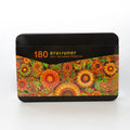 180-colour oily drawing pencils in wooden shells with tin box storage for art supplies