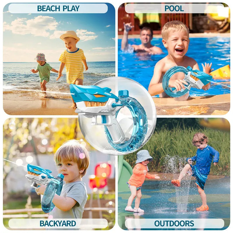 Blue Shark electric water gun toy with automatic continuous fire feature