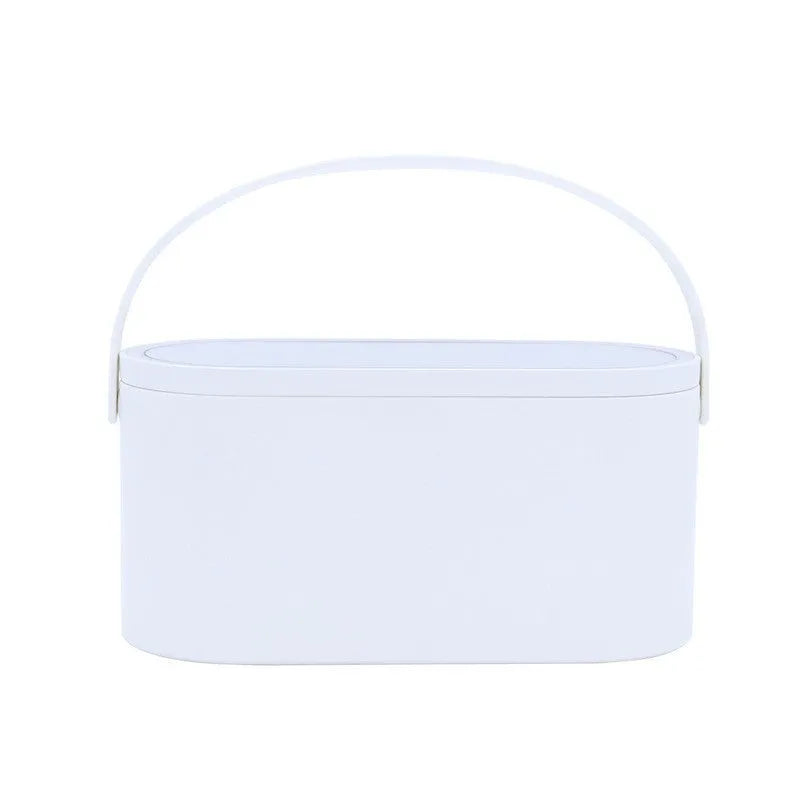Portable aluminium mirror with plastic storage box in pink or white colour