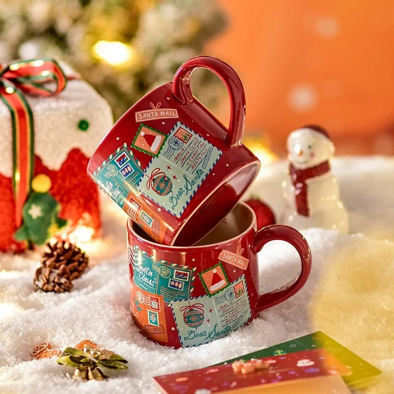 Ceramic mug with dim sum plate set, 400ml, 9x10cm, winter gift, home leisure use