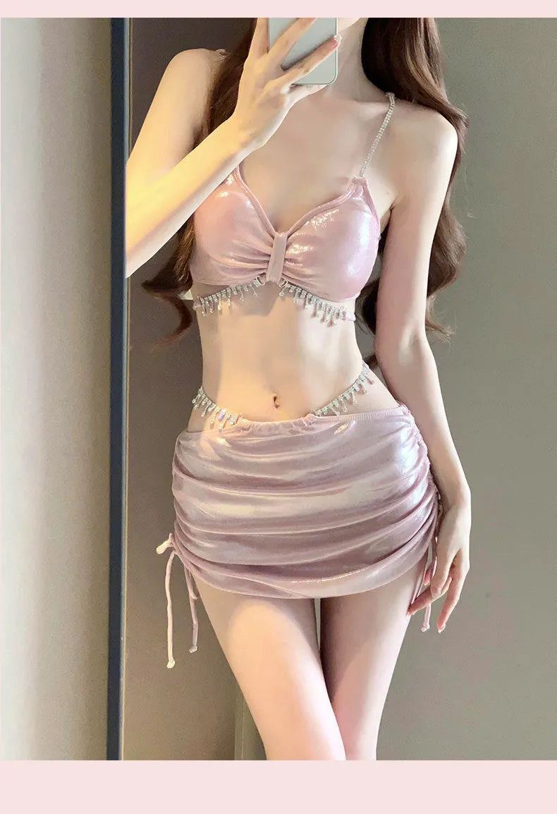 Women's black or pink polyester bikini swimsuit set in sizes S M L XL