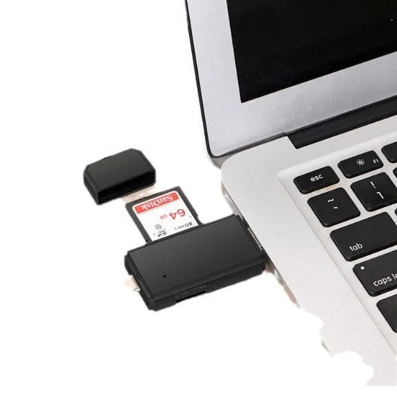 Black portable Type-C card reader with USB 2.0 interface, plastic body, 75x26x9mm