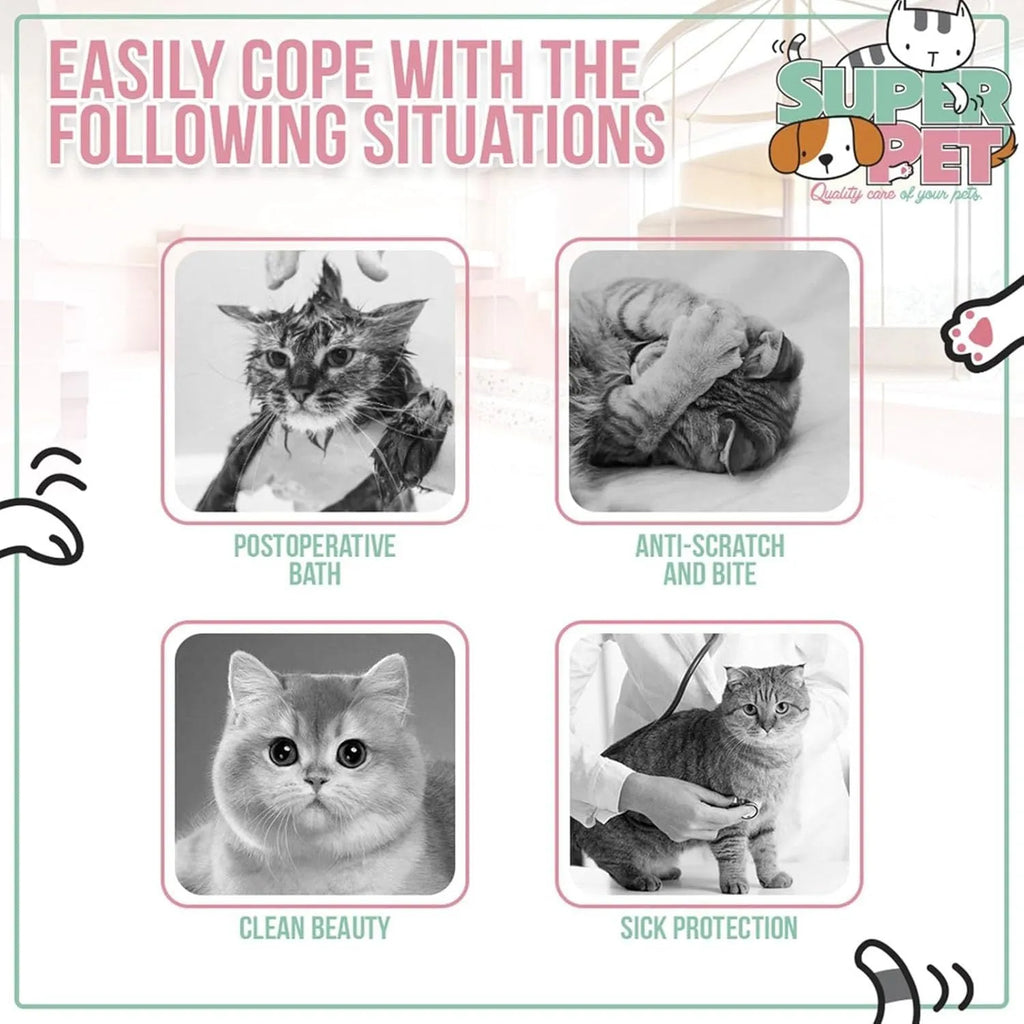 Soft cat cone collar with bee design showing Velcro closure and fabric construction