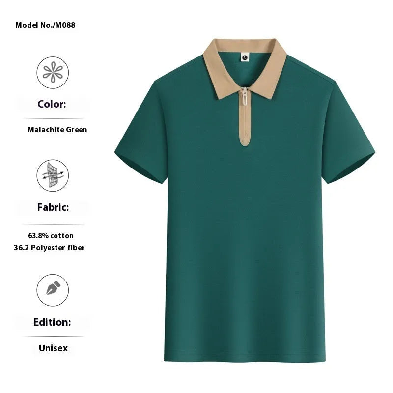 Nylon zipper polo shirt in loose fit with short sleeves available in multiple colours