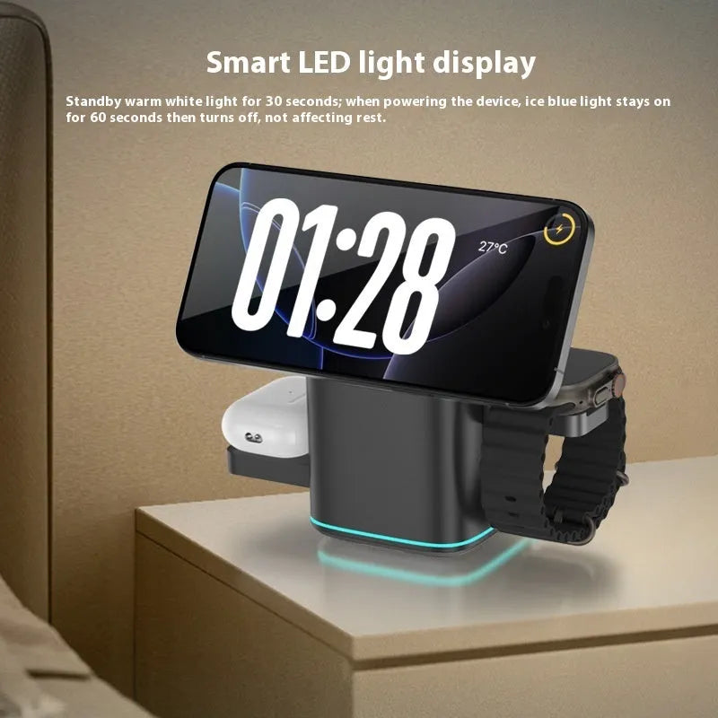 Black and silver mobile phone magnetic wireless charging stand with rotation function
