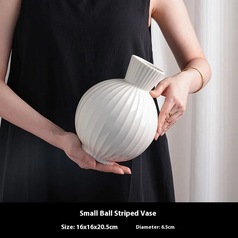 American country striped ceramic vase in ball shape with six design options including orchid arrangements