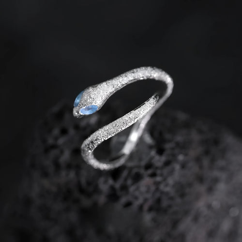 Adjustable opening silver snake ring with electroplated platinum colour finish