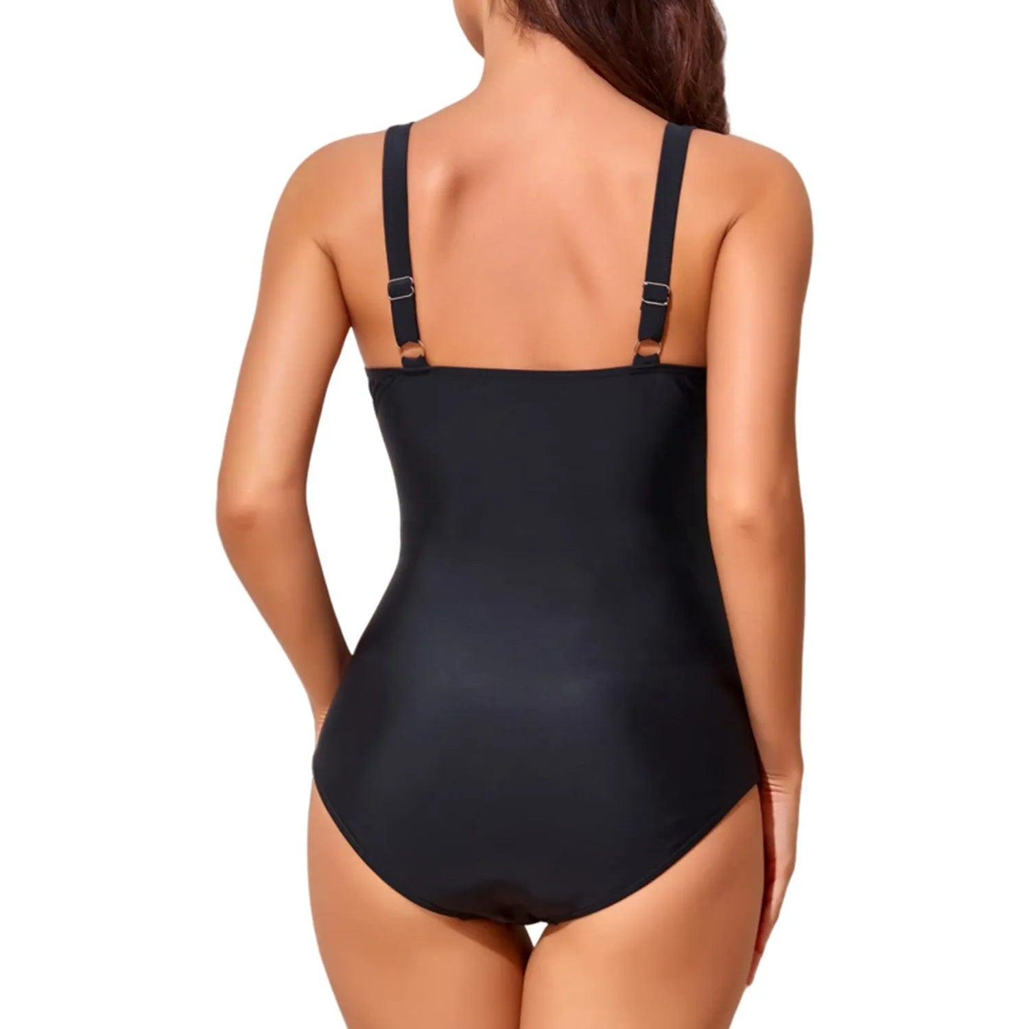 Women's solid colour deep V-neck cross-over backless one-piece swimsuit
