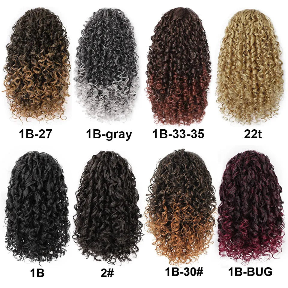 Drawstring puffy ponytail afro curls wig in medium length for ladies, style simple, colour #1B
