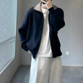 Barne style contrast colour knitted cardigan for men in apricot, long sleeves, loose fit, retro cardigan sweater