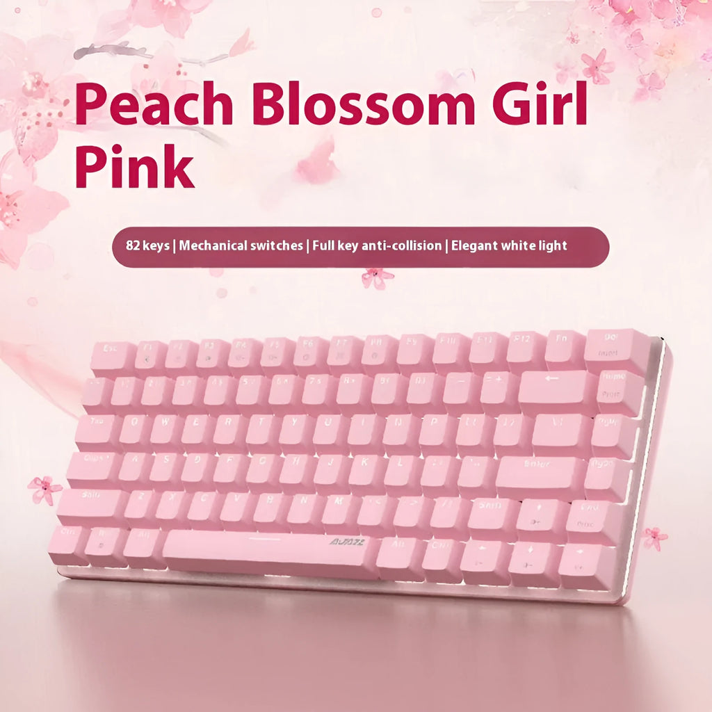 White backlit mechanical keyboard with 82 keys and metal construction
