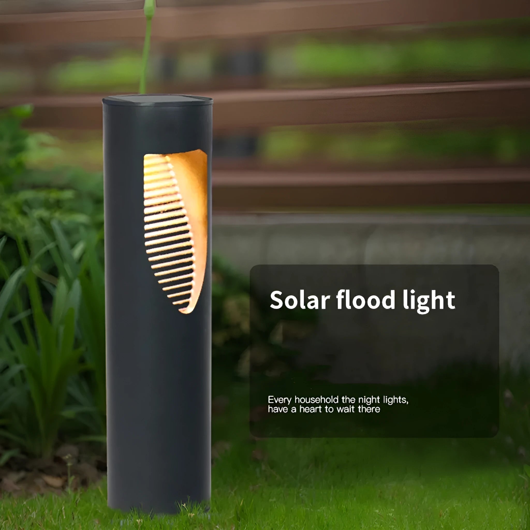 Black geometric abstract solar garden light with stainless steel and plastic construction for outdoor use