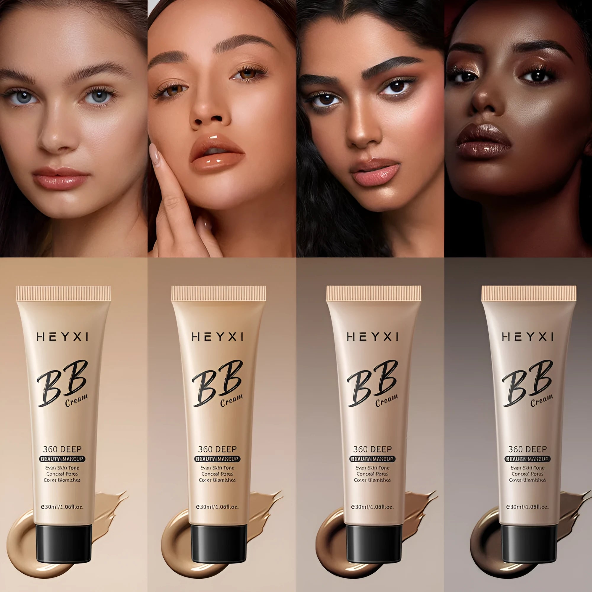 Waterproof sweat-resistant BB cream cosmetic product showing four colour options