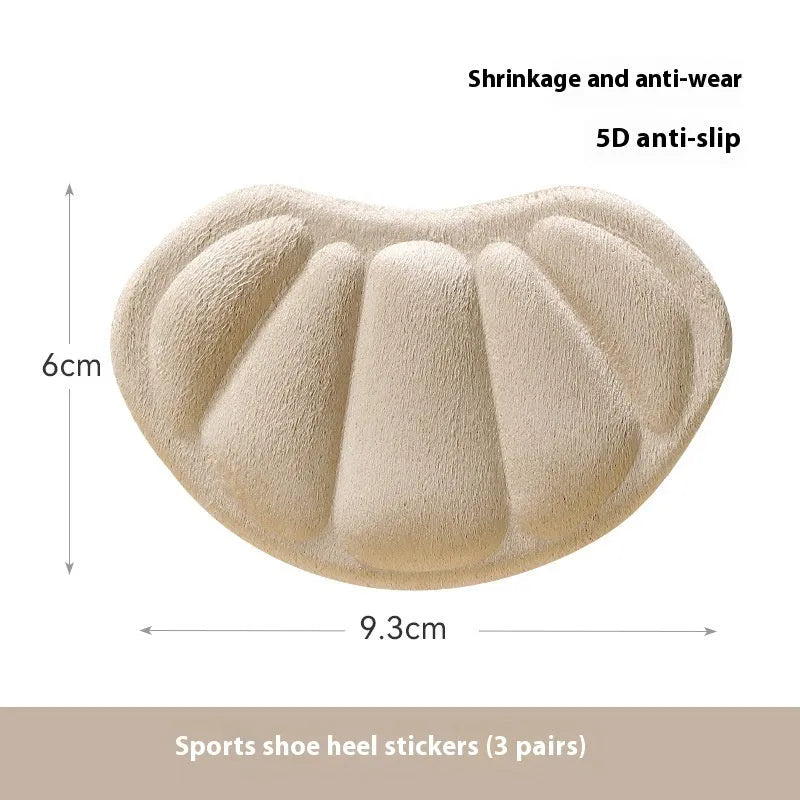 Three pairs of camel colour suede heel cushion pads with anti-slip adhesive backing