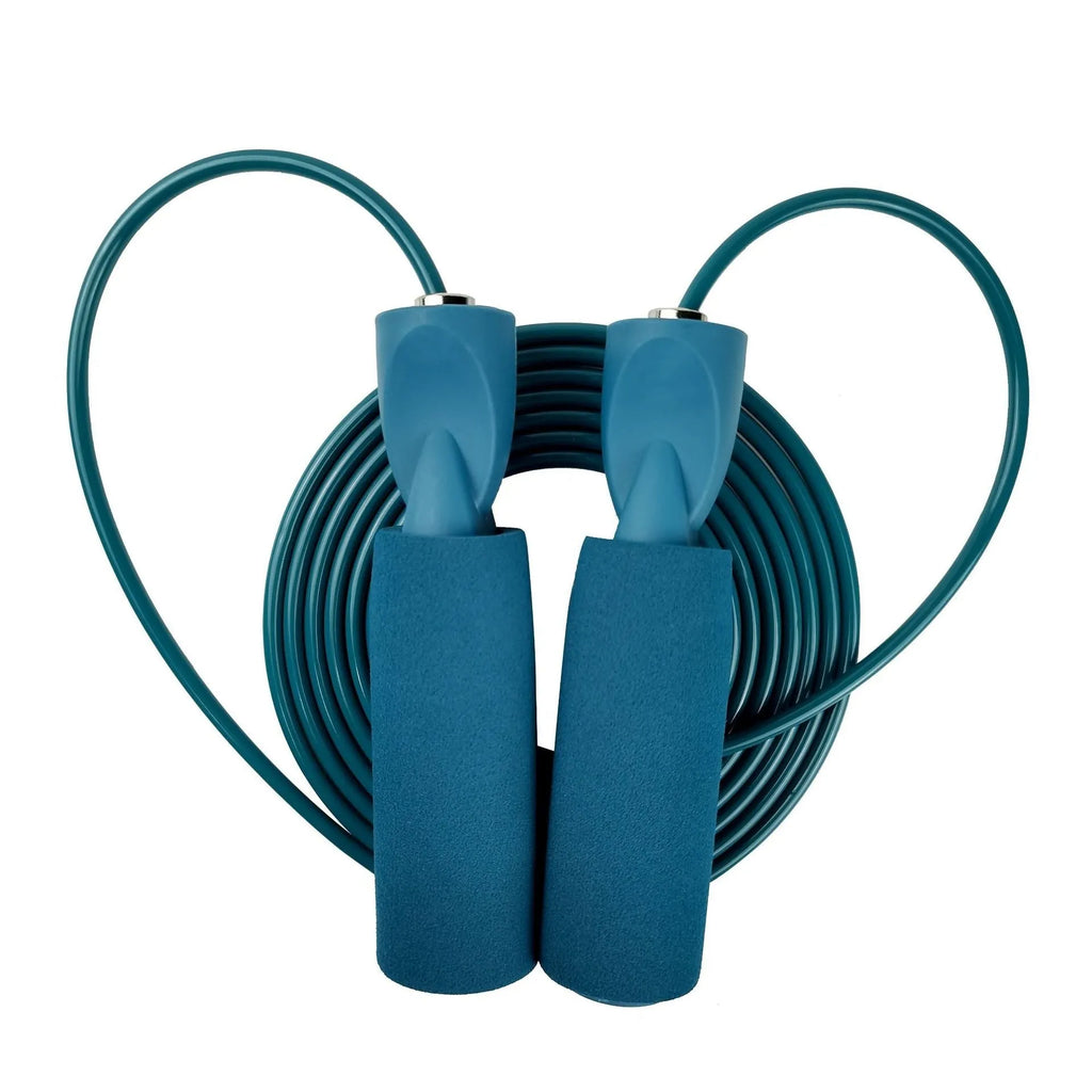 PVC bearing wire fitness skipping rope in peacock blue with black handles