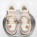 High-end platform sneakers with star pattern in pink, lace-up fabric upper, sizes 36-44