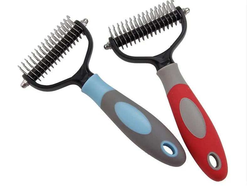 Pets dematting comb with stainless steel blades for dog and cat hair removal