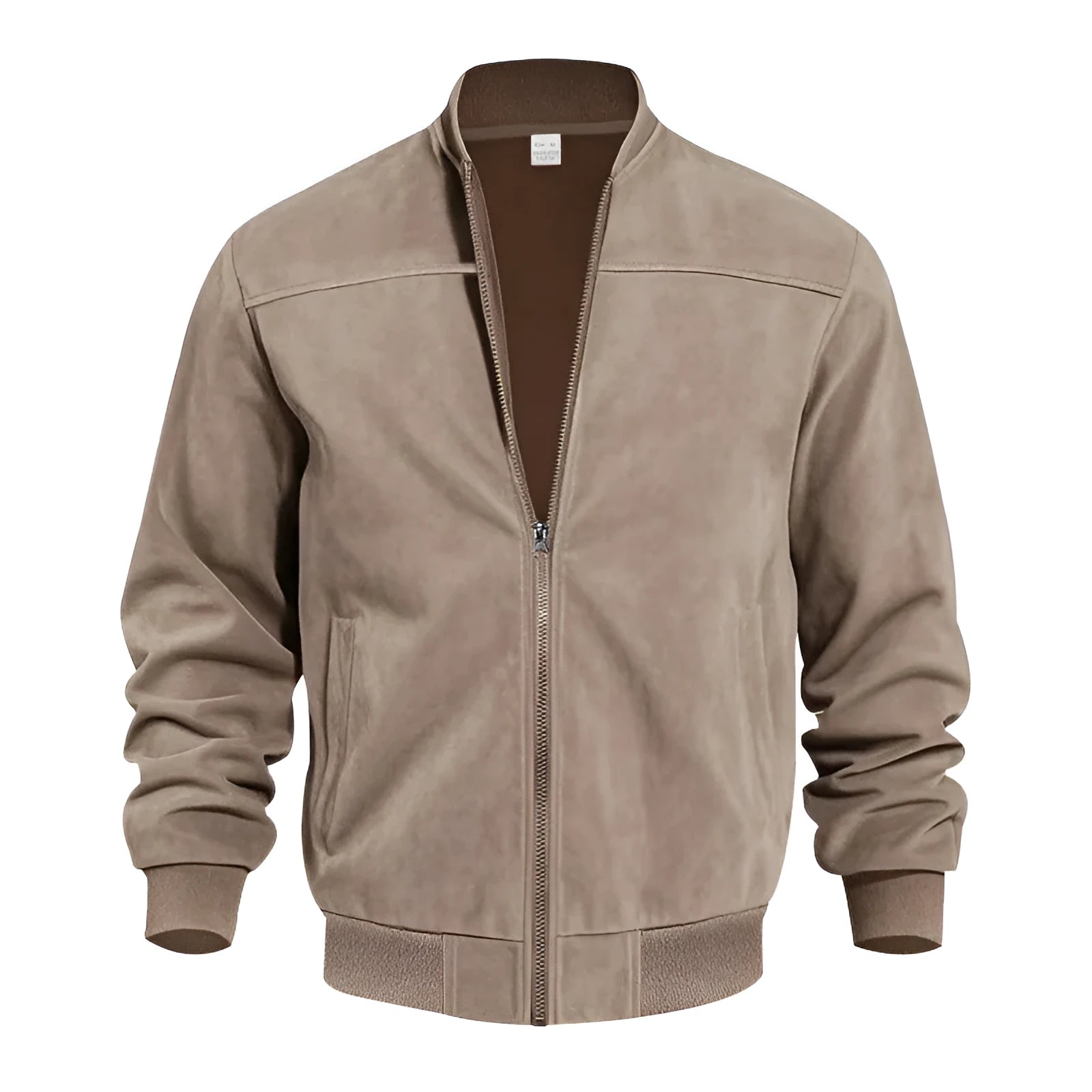 Men's plus size casual suede jacket in polyester with cotton lining and zipper closure