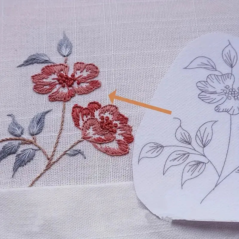 Handmade embroidery material package with water-soluble non-woven fabric, Nordic style pattern, compact packing size 18.5x23x2 cm