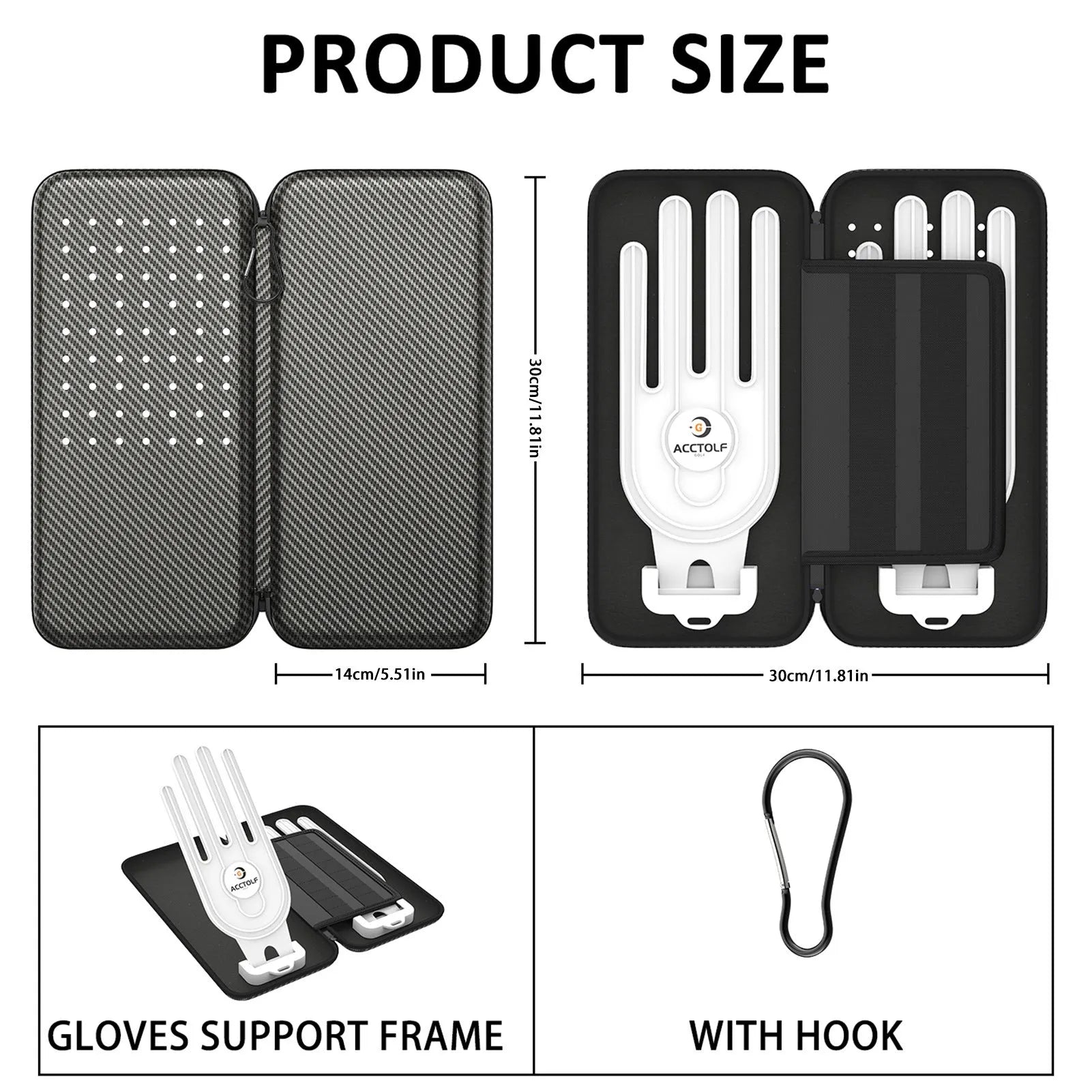 Silver grey golf double glove storage bag with two wall mounting brackets for organised golf accessory storage