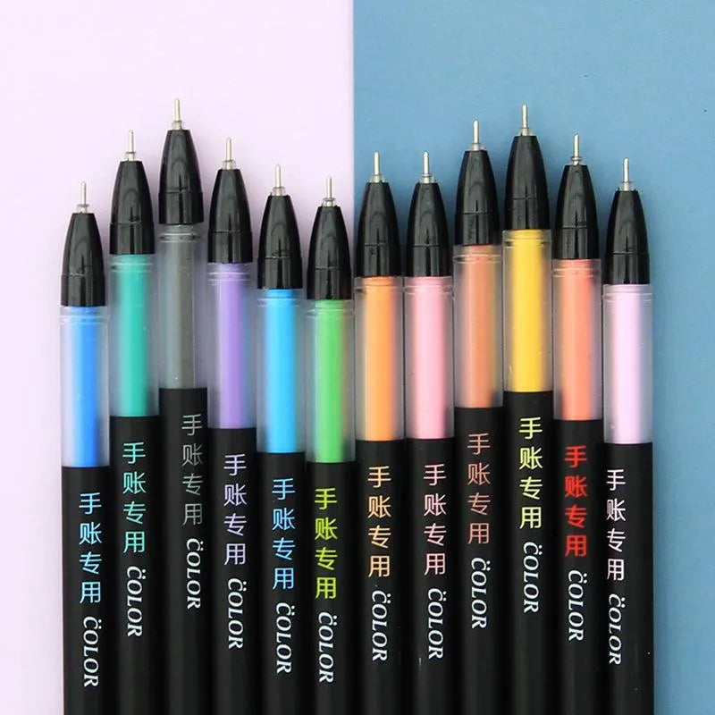 Candy colour gel pen set with plastic shell and options for random one, random six, set of twelve, or 12 pens with refills