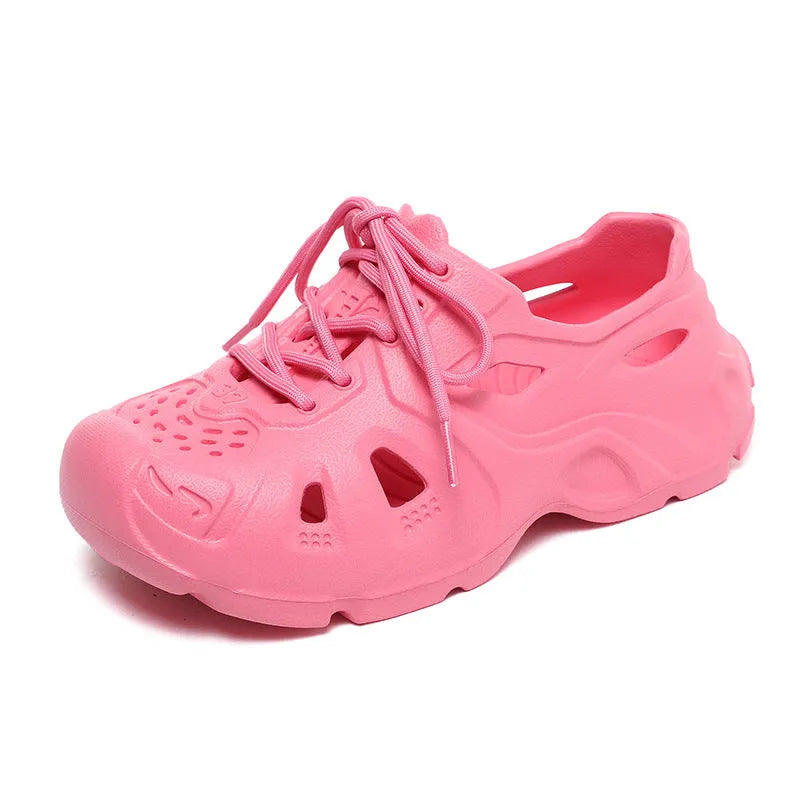 Unisex adult EVA sandals with thick sole in fluorescent green, orange red, and rose red colours