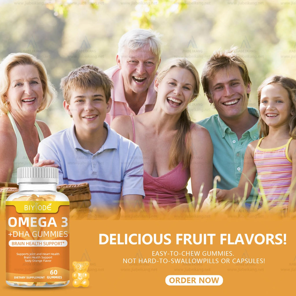 Bottle of 60 DHA algae oil gummies with custom label, plant-based omega-3 supplement