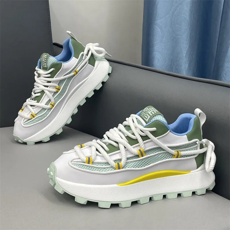 Height increasing casual board shoes white colour breathable mesh upper rubber sole elastic band