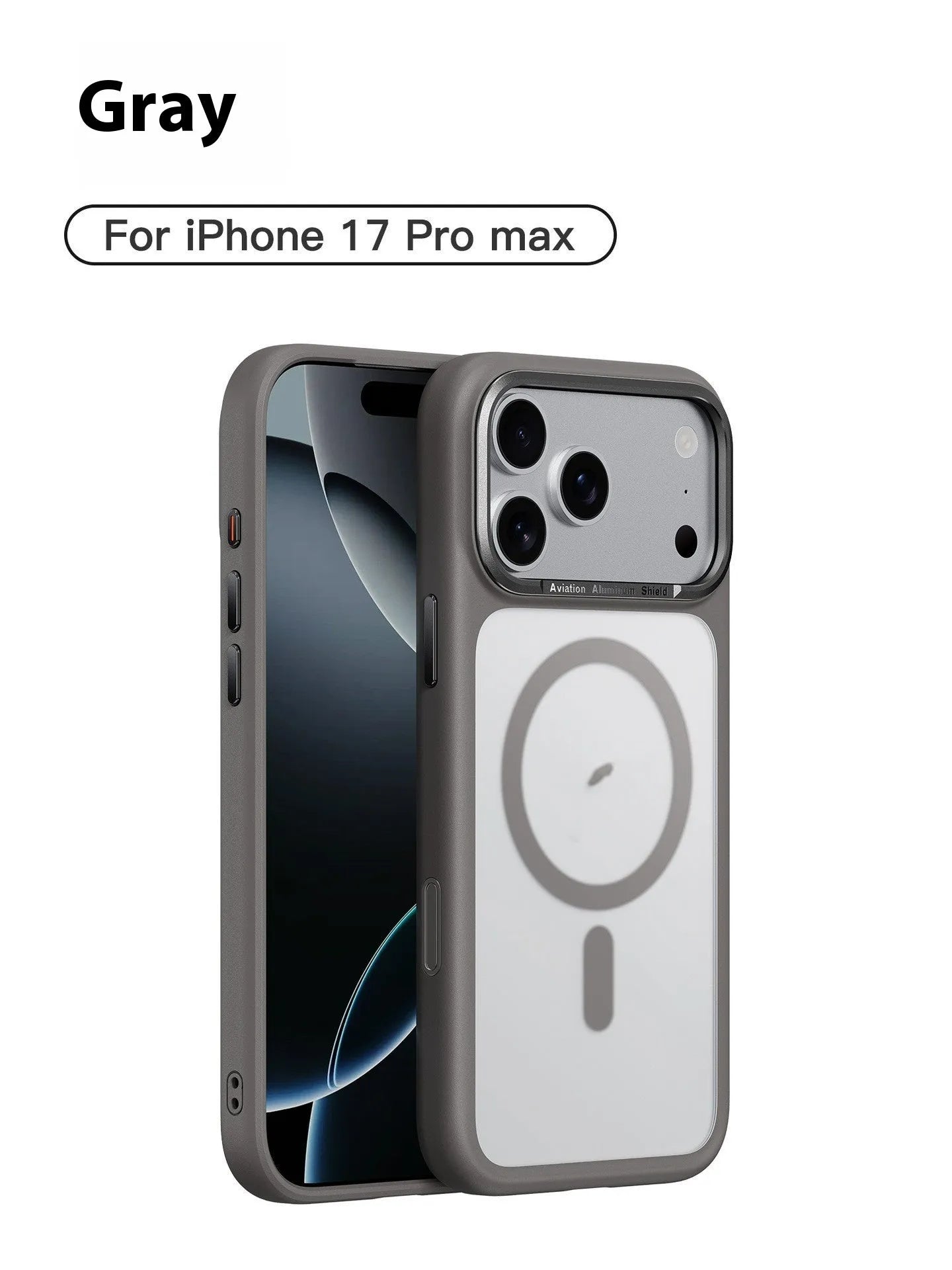 Frosted magnetic protective case for iPhone 17 shown in multiple colour options on a white background.