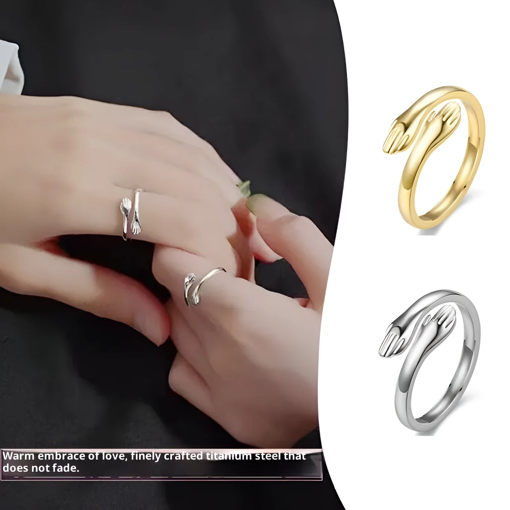 Geometric titanium steel ring with stamping finish in silver colour on a neutral background