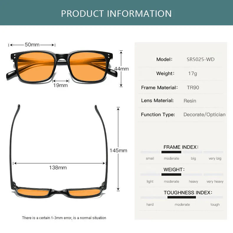 Orange lens anti-blue light glasses with a TR90 frame, shown in one of eleven available colour options.